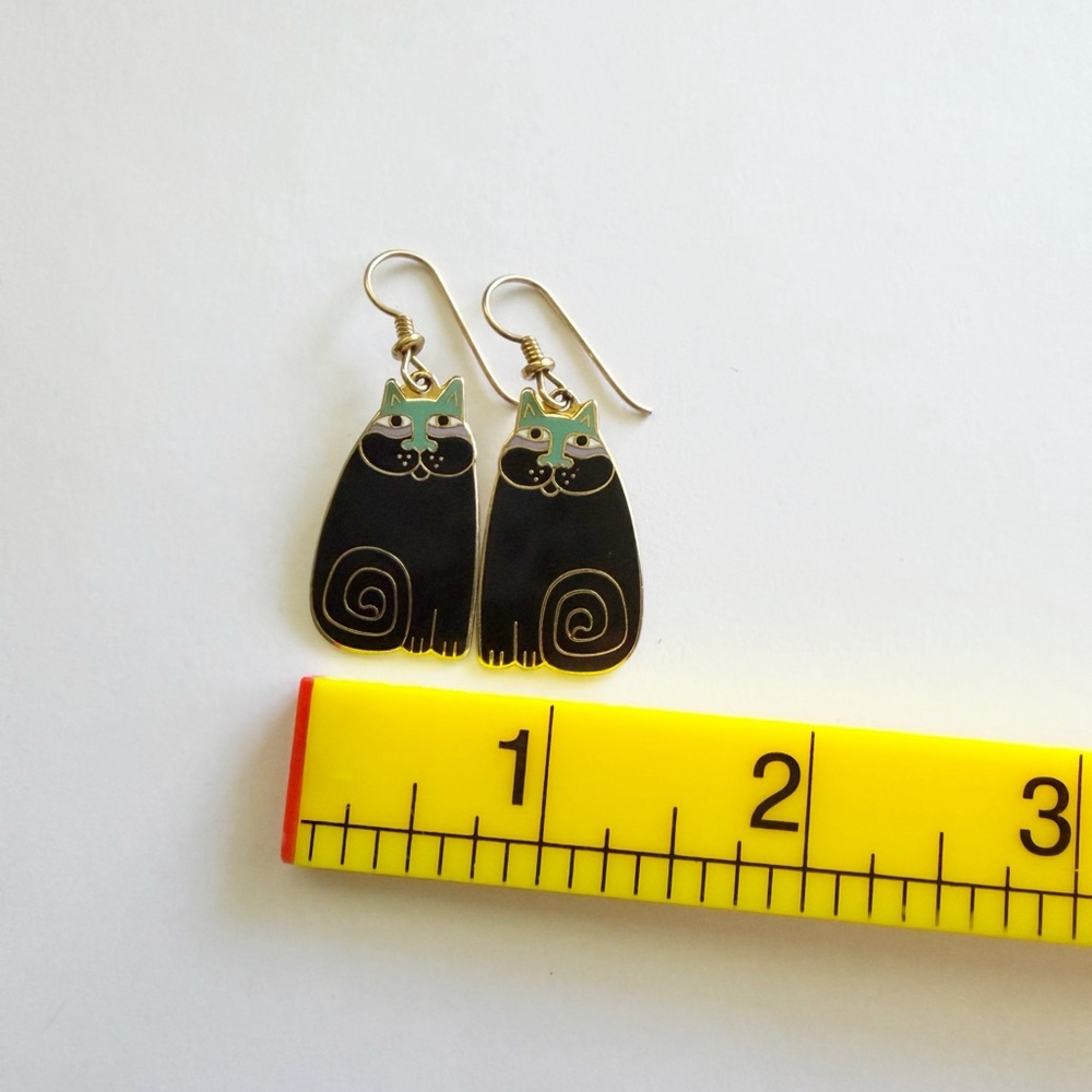 Laurel Burch Olivia Cat Vintage 1980's Black Gold Tone Dangle Earrings - Picture 5 of 5